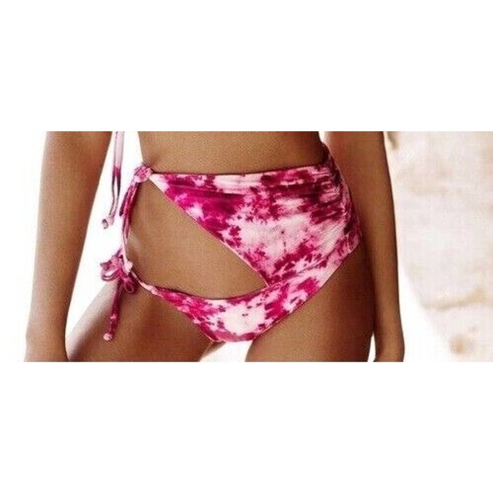 High-Waist Pink Tie-Dye Cutout Bikini Bottoms - Women Swim
